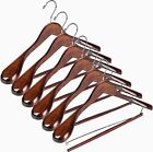 Wide Shoulder Wooden Hangers 6 Pack Non Slip Pants Bar Smooth Finish Wood Sui...