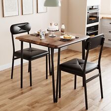 Dining Set for 2 Table and 2 Upholstered Chairs Wood Top for Small Space Kitchen