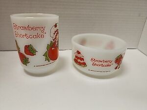 New ListingVintage 1980 Strawberry Shortcake Fire King Milk Glass Bowl And Cup Set