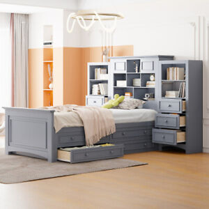 Twin Size Wood Bedroom Sets Platform Bed with Storage Drawers All-in-One Cabinet