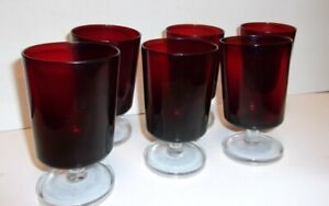 Lot of 6 Vtg Luminarc France Ruby Red Cut to Clear Stem Glasses France 5 1/8