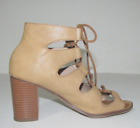 My Delicious Shoes Sandal Tan Faux Leather Ankle Wrap stacked-heel woman 8.5