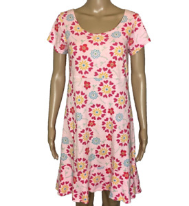 Women's Small Fresh Produce Pink Floral Print Short Sleeve Ruffle Hem Dress