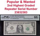 1988 $1 Federal Reserve Note PMG 66EPQ popular wanted repeater serial number