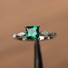 Princess Cut Emerald Ring 925 Silver White Gold Plated Emerald Ring For Women