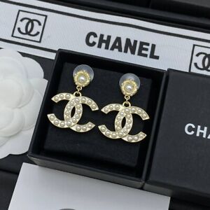 Chanel Classic Logo Gold Tone Stud Earrings