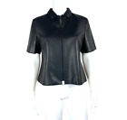AKRIS PUNTO 100% Lamb Leather Jacket Zip-up Black Cropped Size US 8 - NTSF