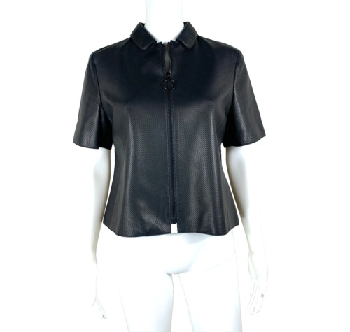 AKRIS PUNTO 100% Lamb Leather Jacket Zip-up Black Cropped Size US 8 - NTSF