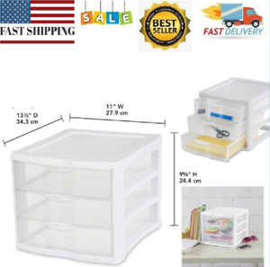 3 Drawer Plastic Storage Drawers Containers Clear Rack Cabinet Organizer White