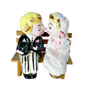 Kissing Bride Groom on a Wooden Bench Ceramic Salt and Pepper Shakers Japan