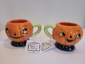 Set of 2 JOHANNA PARKER Transpac  Jack O' Lantern Pumpkin Mug NWT Halloween