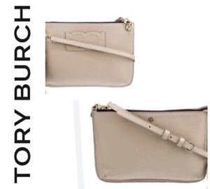 Tory Burch Womans Mercer purse crossbody taupe gold beige satchel neutral basic