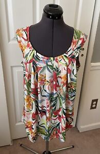 DRESSBARN Colorful Tropical Floral Pleated Scoop Neck Sleeveless Top 1X