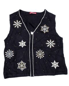 Black - Vintage UGLY Christmas Sweater Vest - LADIES - SMALL