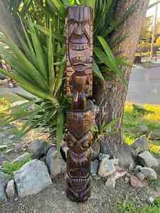 Lono and Kanaloa Hawaiian Tiki Wood Carving Bar Patio Decor 5ft x 7in
