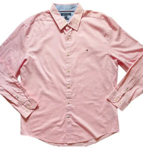 TOMMY HILFIGER Mens XL Shirt Button Up Long Sleeve X Large Pink Custom Fit
