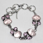 Rose Quartz Pink Kunzite 925 Silver Plated Bracelet 8.5
