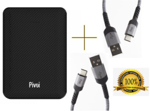 Dual USB Smart Power Bank 5000mAh + 2 Pivoi 2.0 USB to Type-C Cables Combo