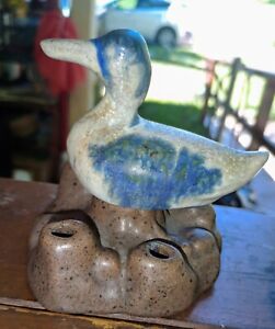 Antique Fulper Pottery Duck Flower Frog Worn Paint No Chips Or Cracks