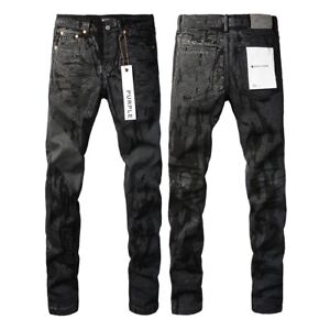 New Pop Purple Brand Men's Concise Pants Skinny Pure Black Denim Jeans