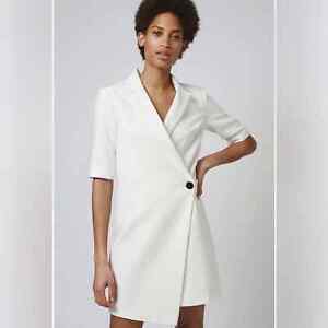 Topshop Womens White Wrap Front Button Blazer Dress Size 6