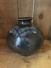 Small Studio Art Pottery Vase, Blue & Brown Drip Glaze, signed, 3 