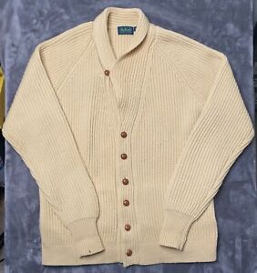 Vintage Byford 100% Wool Cardigan Sweater Men's Large Yellow Shawl Collar
