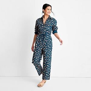 Women's Floral Print Long Sleeve Zip-Front Boilersuit - Future Collective with