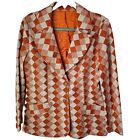 Vintage 60s-70s Orange Check Mod GoGo Blazer Polyester Retro Groovy Disco Coat