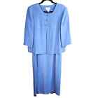 TALBOTS 100% Pure Silk Blue 2 Piece Lined SILK Dress Blazer Jacket Size 12