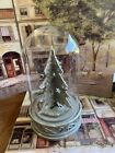 VINTAGE SILVER METALLIC TABLE TOP CHRISTMAS TREE COVERED IN GLASS DOME