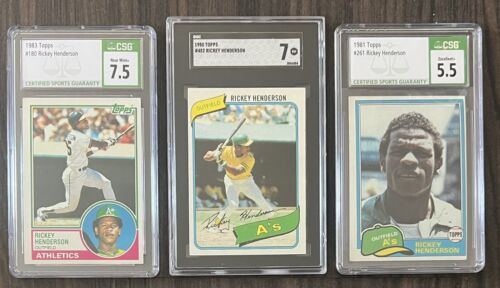 Rickey Henderson High Graded Card Collection With Rookie