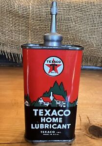 Vintage 4oz Texaco Home Lubricant Oil Tin Lead Top Handy Oiler Can