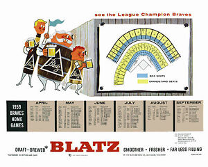 Milwaukee Braves Blatz Beer 1959 Promo Poster Schedule, 8x10 Color Photo