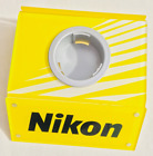 Vtg Nikon Camera lens Display Stand Yellow white back info card slot 5.5x5x1.5
