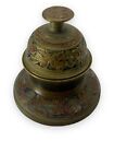 Vtg Elephant Claw Brass Bell & Stand Etched & Color Enamel Glows W Blacklight
