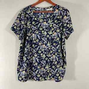 Fadel Glory Blouse Short Sleeve Size 2X Women’s Navy Blue Floral