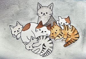 New ListingFunny cats Watercolor original art Funny cats Painting cats Animals
