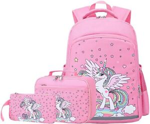 Unicorn backpack Girl Waterproof Backpack - pencil case with lunch bag 3 in1 set