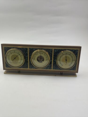 New ListingVintage Thermometer Barometer Hygro Wood Brass Tabletop MCM West Germany