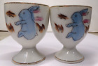 Lot of 2 Vintage Porcelain EGG CUPS HOLDERS Blue Bunny Rabbits Made in Japan