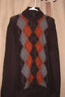 BANANA REPUBLIC Cardigan Sweater Mens Large Brown Argyle Cotton Angora Cashmere