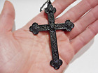 LARGE BLACK GOTHIC CROSS ornate crucifix chain necklace pendant vampire A3