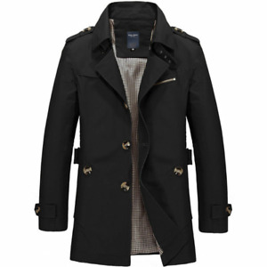 Men's Solid Color Jacket Winter Slim Stylish Trench Coat Long Overcoat Outwear