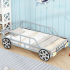 Metal Car-Shaped Platform Bed with Wheel Bed Frames Twin Size Kids Bed Furniture