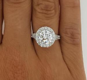 3.75 Ct Split Shank Halo Round Cut Diamond Engagement Ring SI2 F Treated