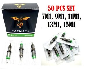 50PCS Tatmate Disposable Tattoo Cartridge Needles Combo 7M1, 9M1, 11M1,13M1,15M1
