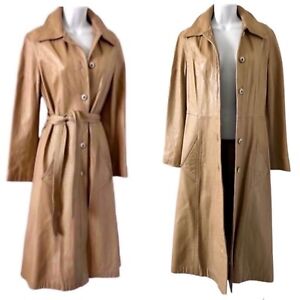 Leather Trench Coat Camel Tan Women Small Vintage 70s (Brand: KIRK’s Suede Life)