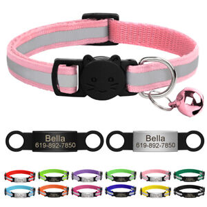 Personalized Reflective Cat Collar Nylon with Custom Name Tag Engraved & Bell