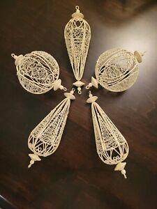 Vintage Victorian Ornaments Glittered Wired Bird Cage Like